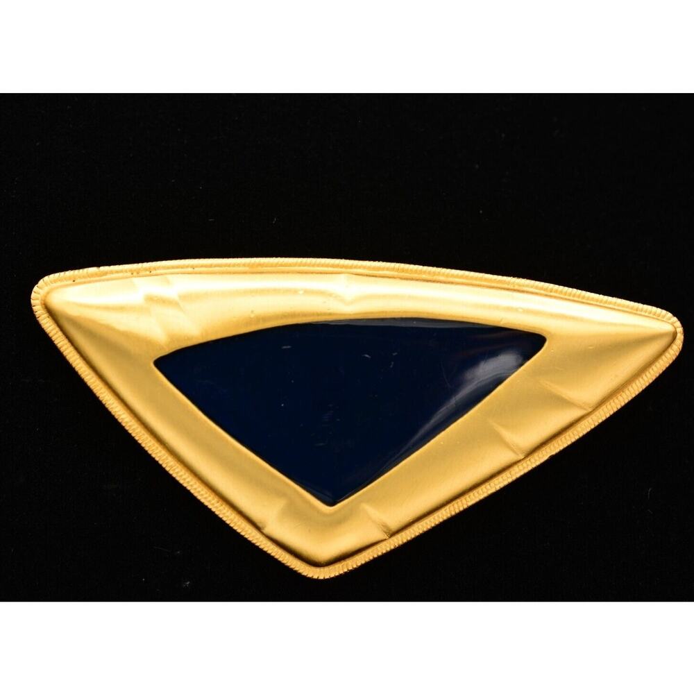 Anne Klein Vintage Pin Brooch Black Enamel Matte Brushed Gold Chunky 80s Bold